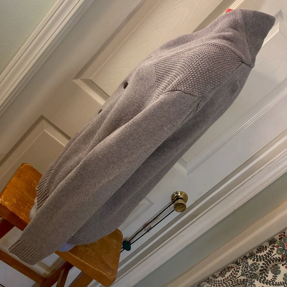 Chaps Gray Heathered Cardigan Sweater with Shawl Collar